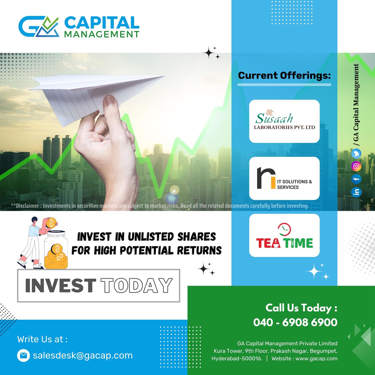 GACM_official's tweet photo. START INVESTING TODAY IN UNLISTED SHARES! 
CONTACT US RIGHT AWAY FOR INVESTMENT ENQUIRY!

#investmentplanning #gacap #investwithus #angelinvestors #venturecapital #unlistedshares #financialservices #investements #wealthmanagement #financialplanning #moneymanagement #preiposhares https://t.co/4JMkJlkhyt