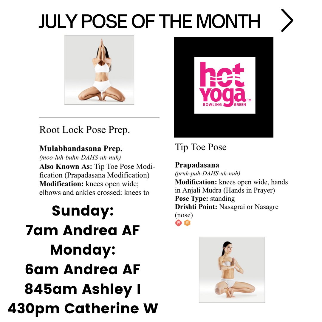 #poseofthemonth #holidayschedule #hotyoga #hotyogaeveryday #rootlockpose #TipToePose #move #breathe #focus #meetusonthemat #findstillness #comesweatwithus