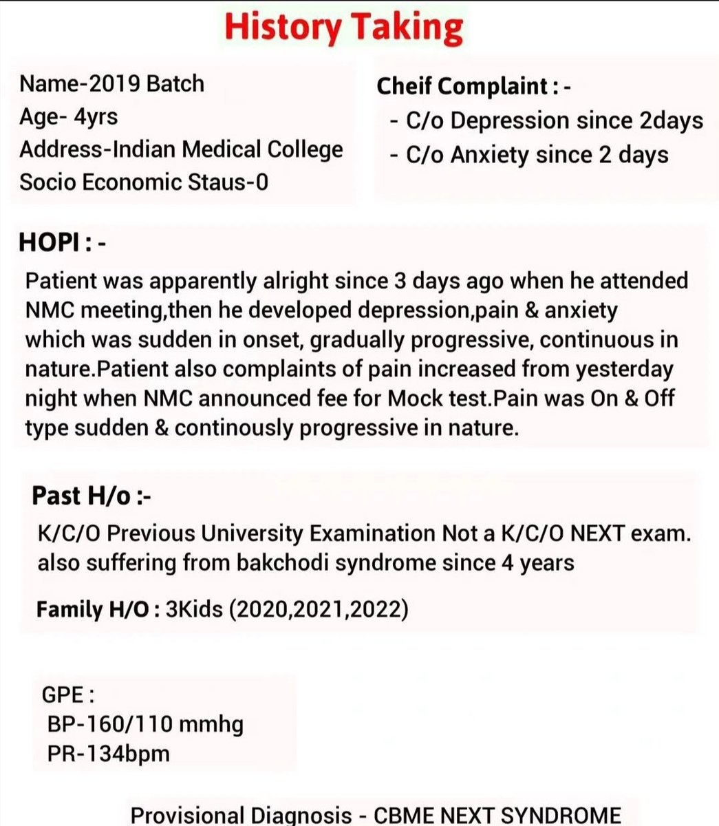 iRamanPatel's tweet photo. History Taking of 19 Batch 
.
#NEXTEXAM #NEXT #NONEXTFOR19BATCH #NoNEXTexam https://t.co/SeewTX49Kl
