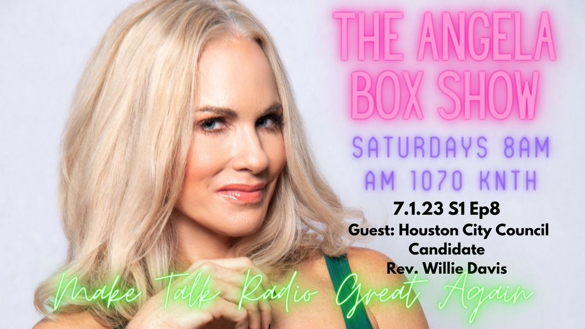 AngelaBoxShow's tweet photo. Welcome back to #TheAngelaBox Show! Thank you, as always, to #TurningPointAction for sponsoring this show and helping me bring the #AngelaBox Juggernaut to the world!

On this week's show:

#SoundofFreedom movie is coming out which shines the light onto child sex trafficking which is FREAKING OUT the usual suspects;

Far left "special prosecutor" #JackSmith leaks the latest "smoking gun" against #Trump to #CNN and it amounted to nada;

Two #whistleblowers have come forward to prove #HunterBiden got special treatment and that the #DOJ is actively working to shield the #BidenCrimeFamily from prosecution;

Pastor #WillieDavis is running for #HoustonCityCouncil At Large Position 2 -- we talk about the race and the current state of the black community;

Great news! #AffirmativeAction has officially been overturned in the #SupremeCourt, and #AmericaFirstLegal sues #Nordstrom for hiring discrimination;

What Fresh Hell Awaits Us in #PrideMonth this week? It's the last week of the sacred month of June and the #groomersstill won't quit;

MORE!

All content: https://t.co/Bp1HrFTUeX

Apple: 

https://t.co/mdsn8USYWt

iHeartRadio:

https://t.co/a64BgJDaEH

Spotify:

https://t.co/BiuidqmwgU