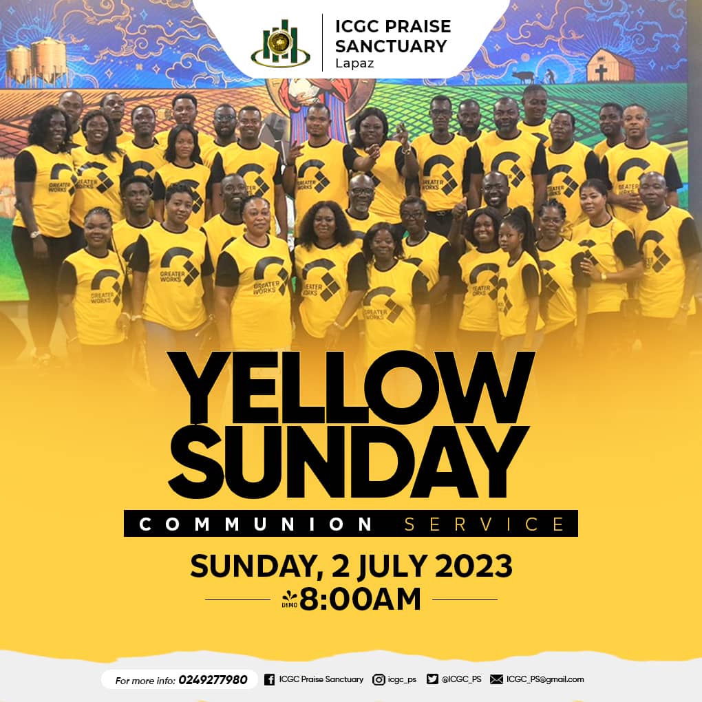 ICGC_PS's tweet photo. Join us tomorrow morning at 8:00am as we worship in God's awesome presence.
#ICGCPS
#YellowSunday
#SundayAtICGC
#GW2023 https://t.co/bJYdLdPaSk