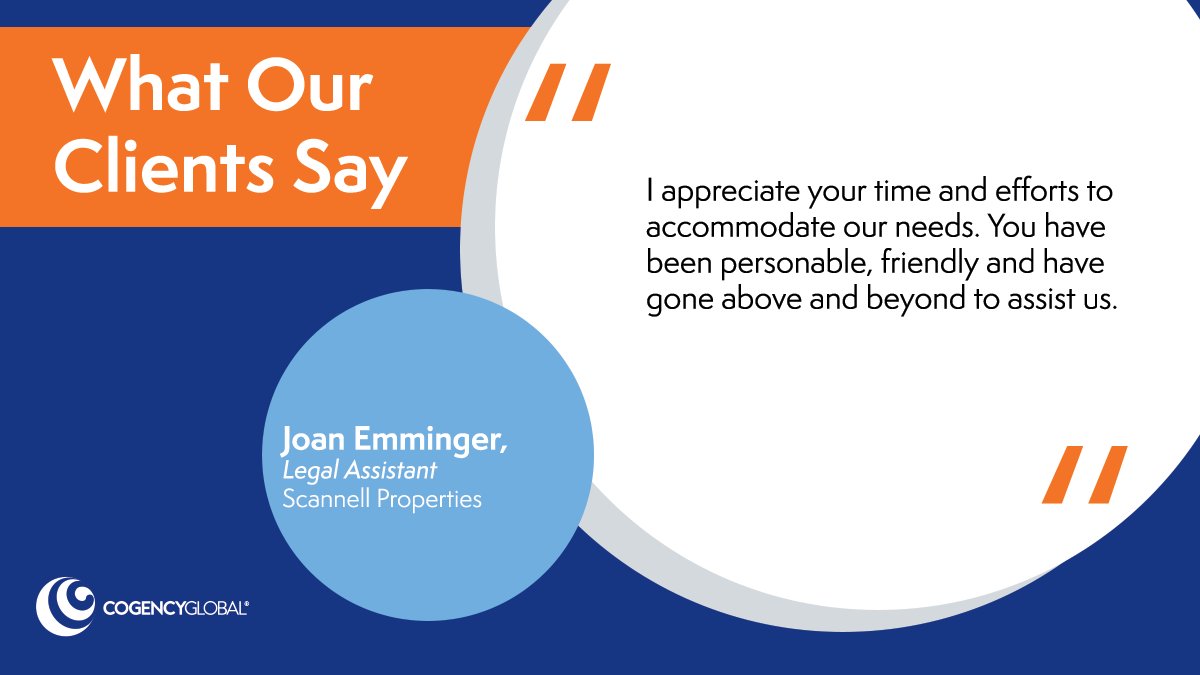 CogencyGlobal's tweet photo. Going above and beyond is the least we can do for our clients.
Thanks for the kind words, Joan!
#CogencyGlobal #IntegrityFairnessFun https://t.co/GSNss4JInk