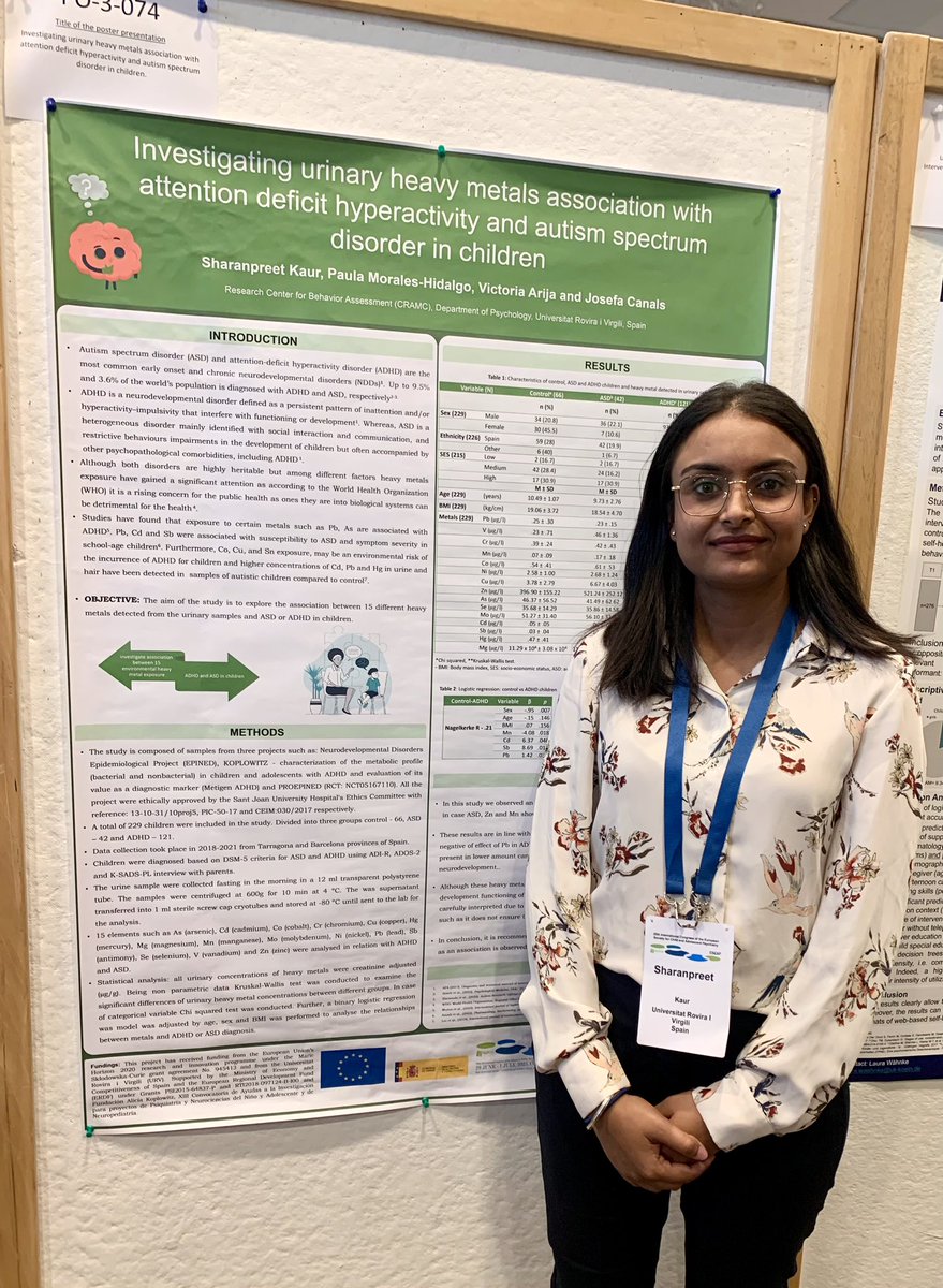 sharanpreetk0's tweet image. #ESCAP2023 Presenting our work on heavy metals association with ADHD and ASD in children.
@cofundURV @MSCActions @ESCAPonline