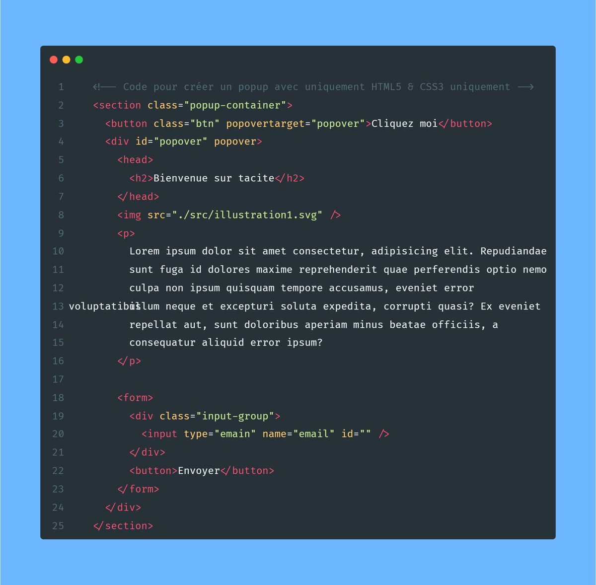 BahigaTacite's tweet image. La nouvelle fonctionnalité de fenêtre contextuelle sur le web permet de gagner du temps aux développeurs ! Créez de magnifiques popups adaptatifs avec seulement quelques lignes de code et sans Javascript 😉. #développementweb #designweb  #développeur #web #js #html #css