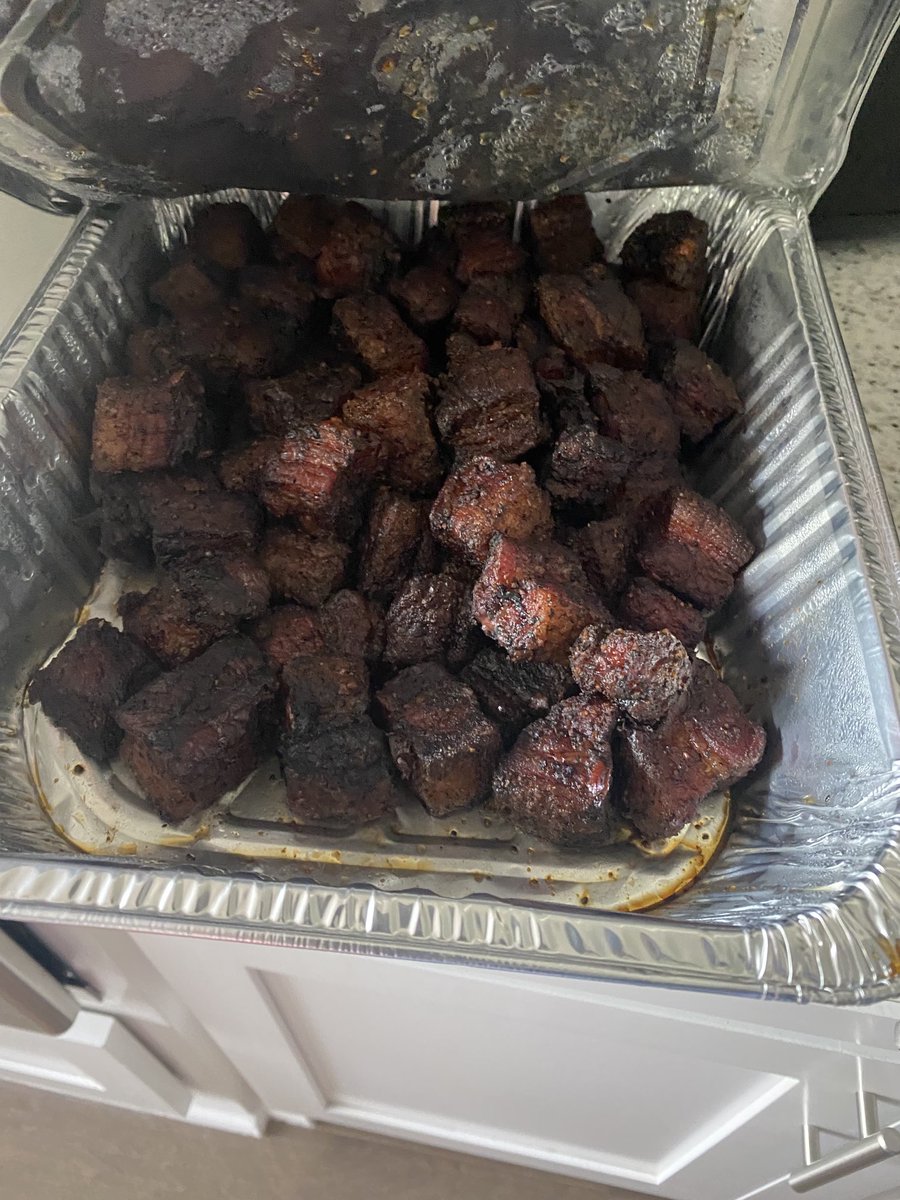 .⁦⁦@wrightsbarbecue⁩ burnt ends for the pool party appetizer.  Winning.