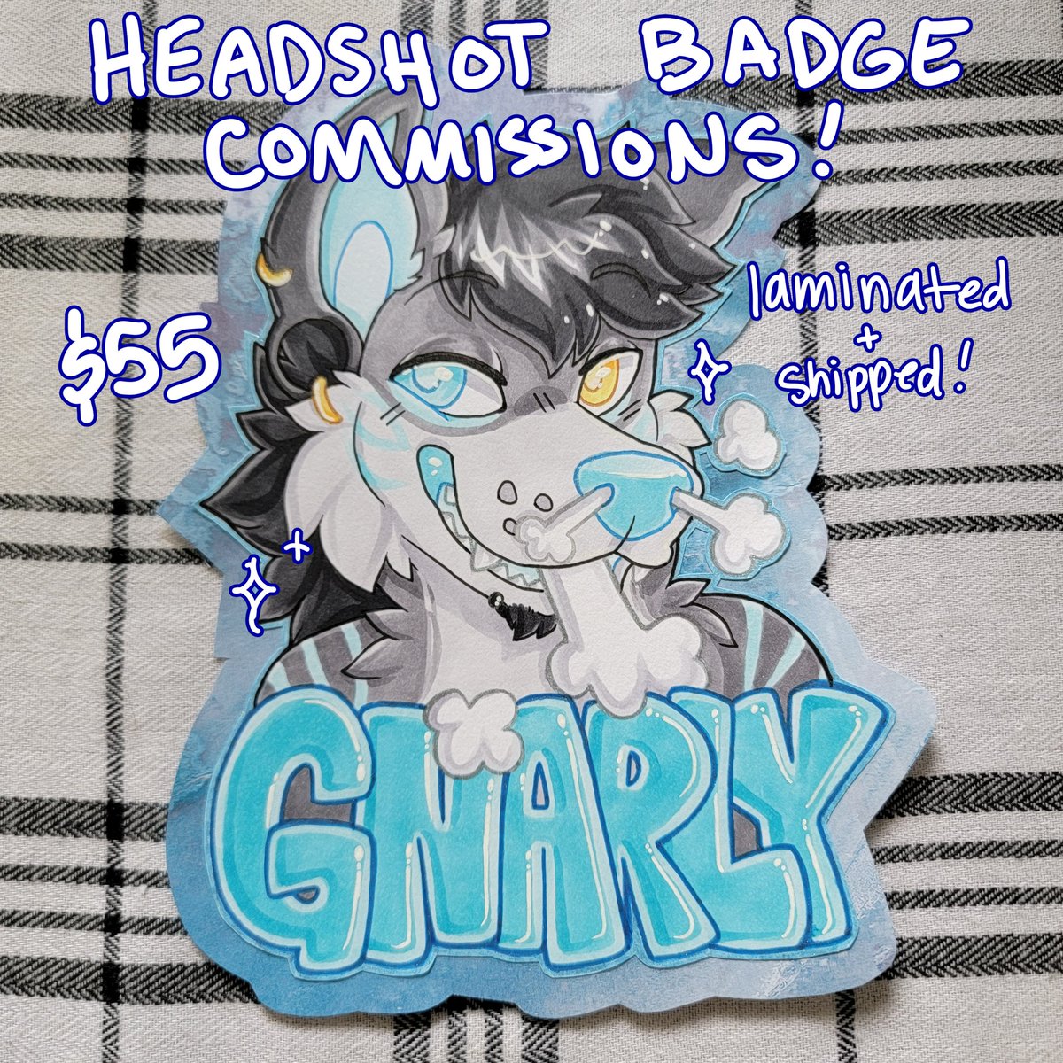 wags_tail's tweet photo. Open for headshot badge c0mmissions for July!! They are 5️⃣5️⃣ and will be laminated and sh!pped! https://t.co/XPpgXe4eXE