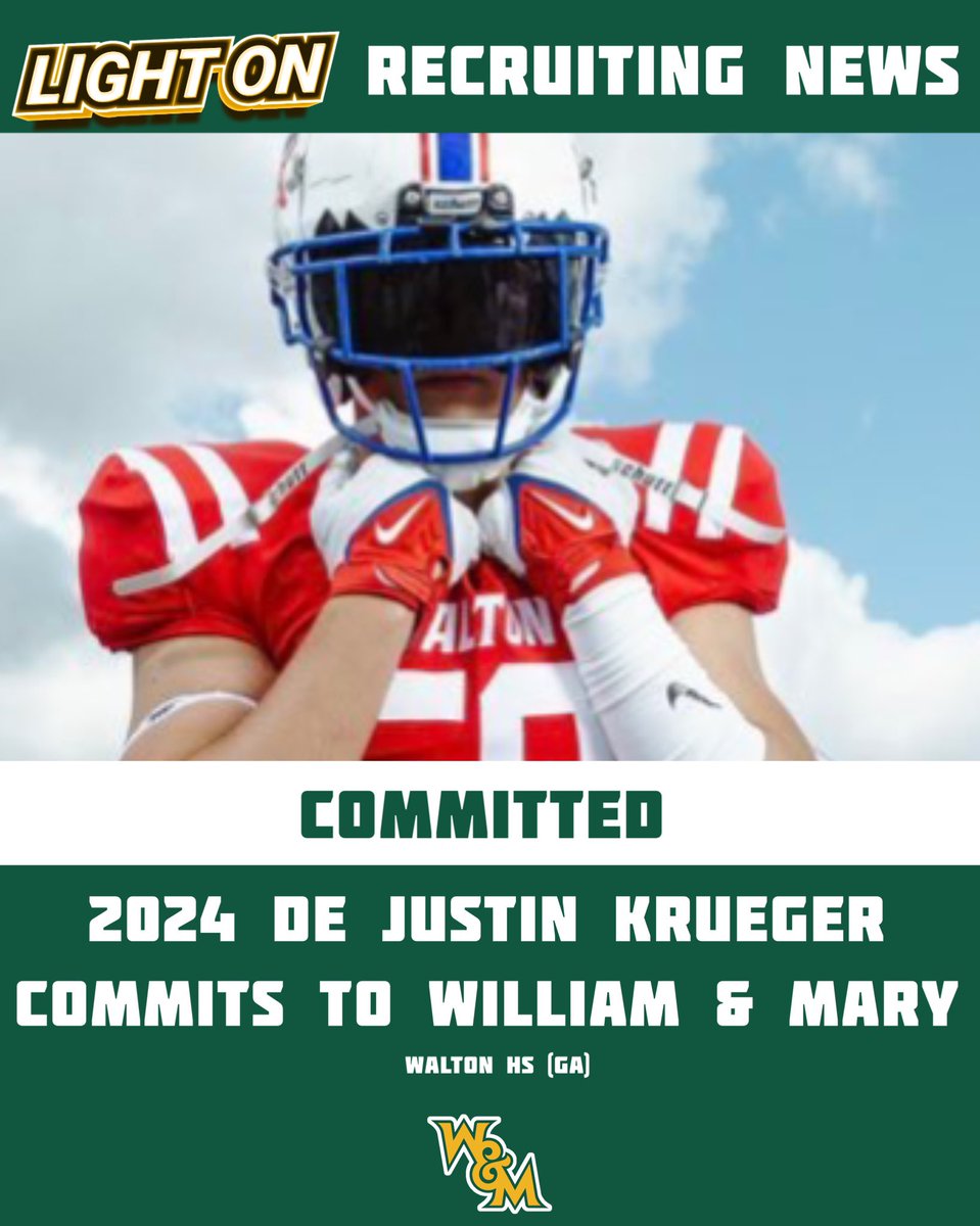 LightOnSports's tweet photo. 2024 DE Justin Krueger has committed to William & Mary, per his social media. 🔥
#GoTribe @Justin_Krueger1 https://t.co/Fkt23iKjAc