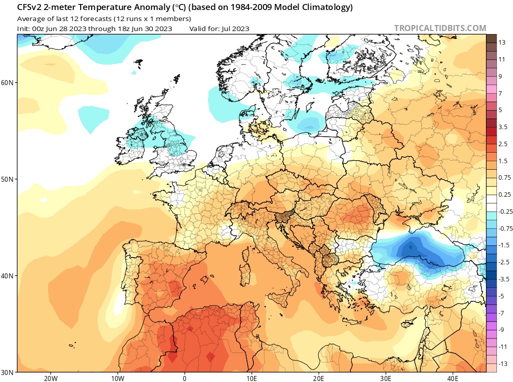 MeteoprognozaPL's tweet photo. Prognozy sezonowe na lipiec dają nam średnią temperaturę powyżej średniej wieloletniej. I patrząc na pierwszą dekadę to sumarycznie tak być powinno. Co będzie dalej okaże się w kolejnych dniach. https://t.co/OFqMJBs7rc