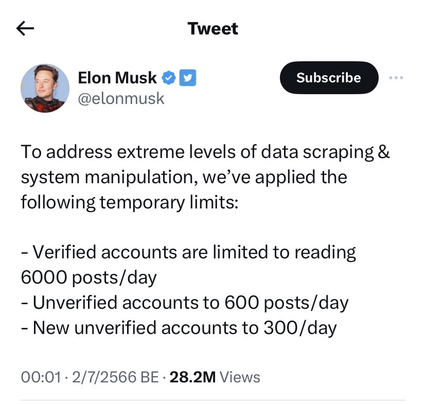 ibbamxx_'s tweet photo. จริงๆ มันบอกว่าเพื่อแก้ data scarping กับ system manipulation มันเลยลิมิตชั่วคราวในการจำกัดการดูโพสต์ btw ก็แย่อยุ่ดีค่ะ มันจำเป็นต้องลิมิตเลยรึไง #ทวิตล่ม https://t.co/hrfPuZcumX