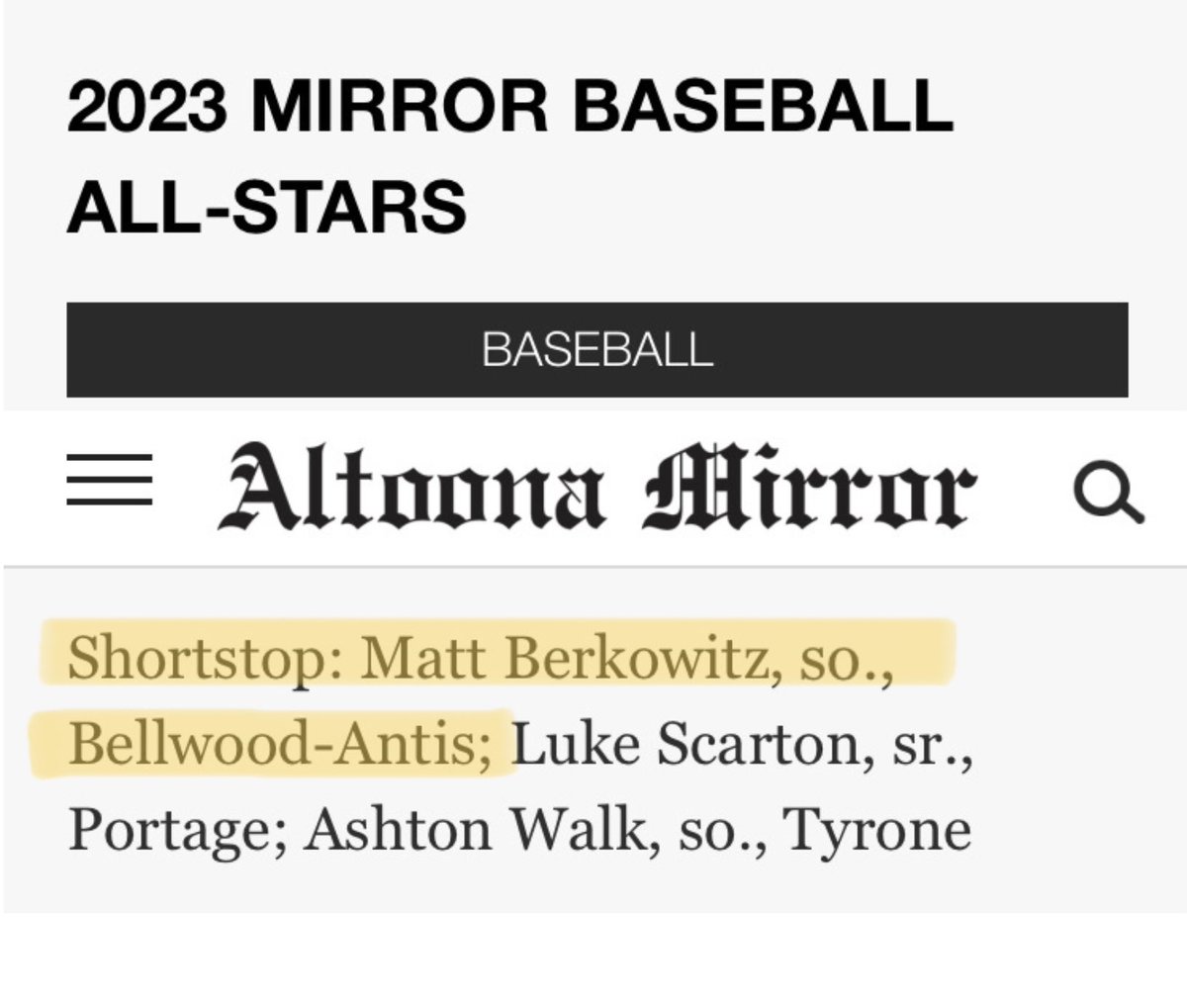 2023 Honorable Mention | SS <a href="/AltoonaMirrorPA/">Altoona Mirror</a>