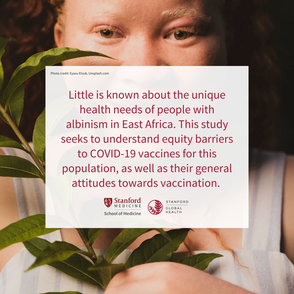 A new #GlobalHealth Seed Grant, co-funded with <a href="/StanfordDeptMed/">Stanford Department of Medicine</a>, aims to examine perceptions towards vaccinations and understand equity barriers to COVID-19 vaccines for people with albinism in Tanzania. <a href="/ZahraFazal313/">Zahra Fazal</a> <a href="/joellerosser/">Joelle Rosser</a> <a href="/FloridaMuro/">Florida Muro</a> 
globalhealth.stanford.edu/research/annou…