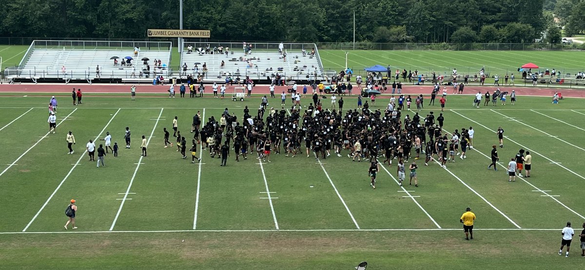 BIG DAY FOR @UNCP_Football!! 3️⃣0️⃣0️⃣ campers from 10 different states came out to campus today!! Who’s doing it like us 🤷‍♂️ #BraveNation #NoRope