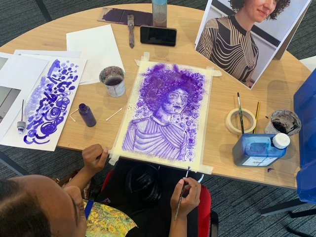 1 of 2: Yesterday, our year 12 Art students took part in a portrait competition, with our Principal, Mrs Corbett, sitting live for them to paint. Every one of them did an amazing job! Please congratulate them all ⭐️ #artists #painting #strive