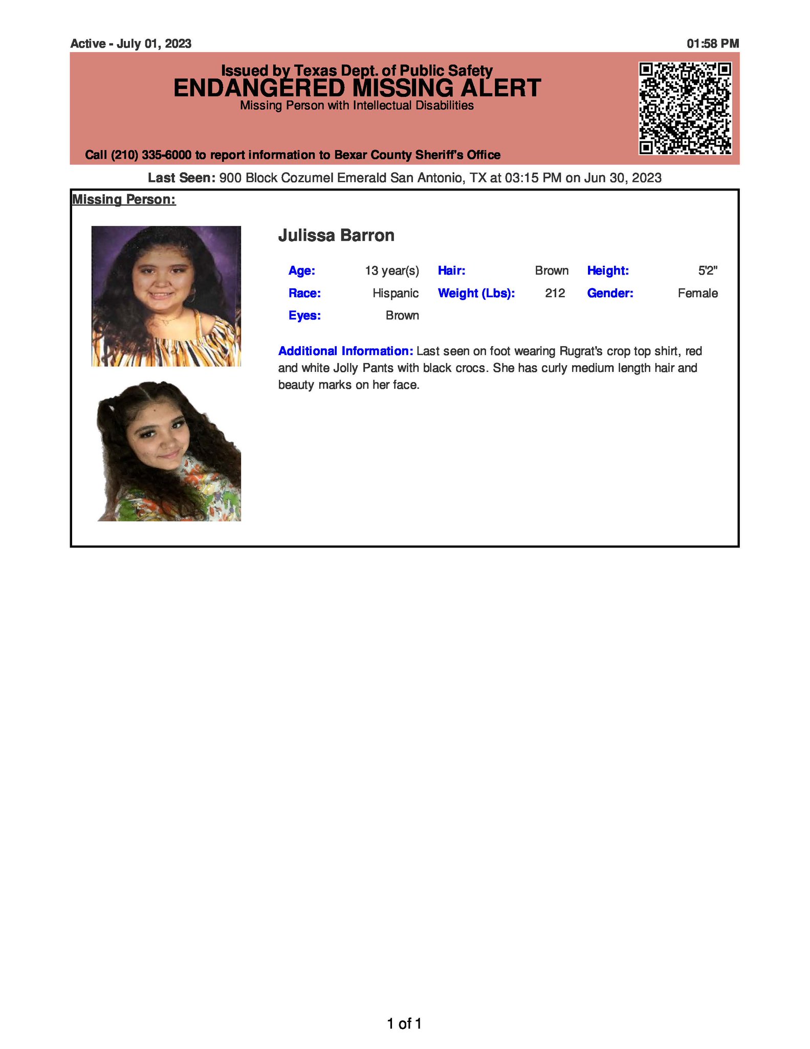 Texas Alerts on Twitter "ACTIVE ENDANGERED MISSING ALERT for Julissa