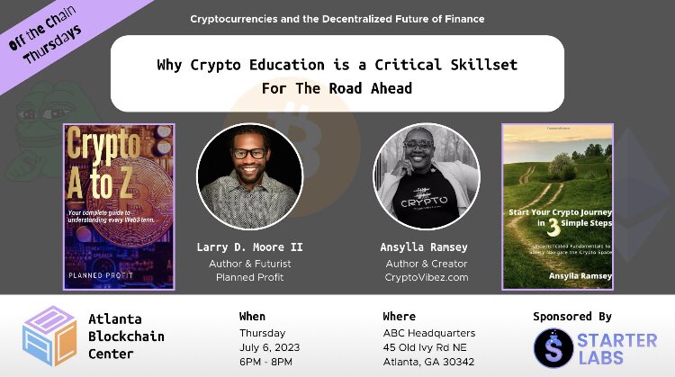 ansyllaramsey's tweet photo. ATLANTA! Why is preparing for #crypto important? Meet @plannedprofit and I at @AtlantaChain on Thu Jul 6 at 6pm. Join the conversation! Register https://t.co/pofYGvKaPE #cryptocurrency #blockchain #web3 https://t.co/I6SN95U2VS