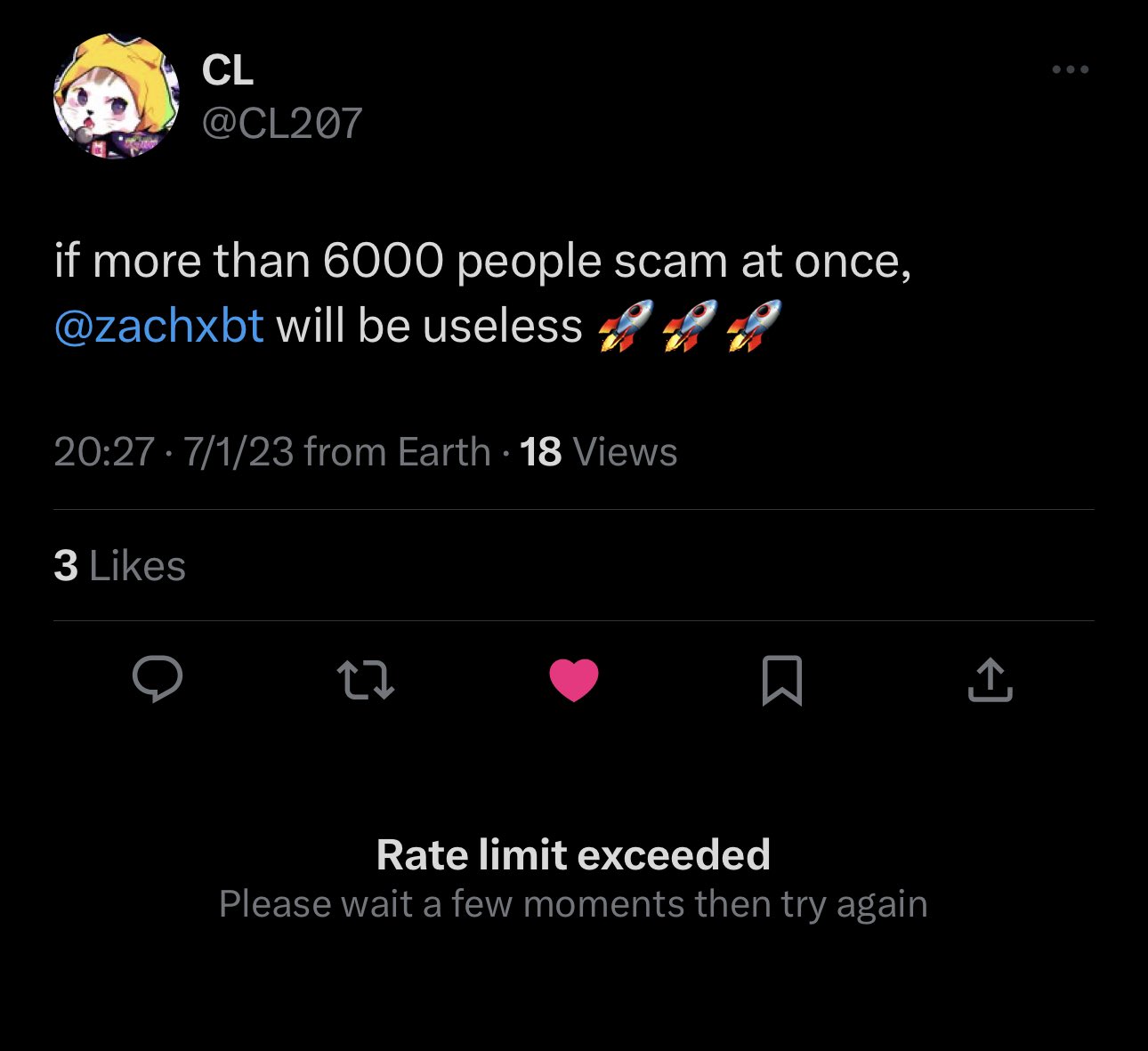 ZachXBT on Twitter: "@CL207 Rate limit exceeded https://t.co/I495W9qYIC ...