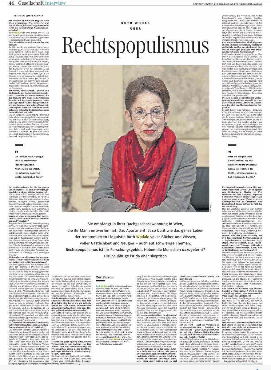 Lesenswertes Interview in der SZ mit der Wiener Sprachwissenschafterin Ruth Wodak: