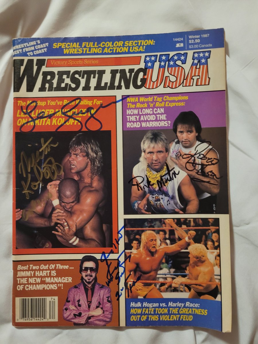 Just added @RealRickyMorton and Robert Gibson to this classic reprint mag today! Already signed by @GenuineLexLuger , @NikitaKoloff1 and @RealJimmyHart , just have to decide if I want to get Hogan on there. https://t.co/g6MX7uPcwd