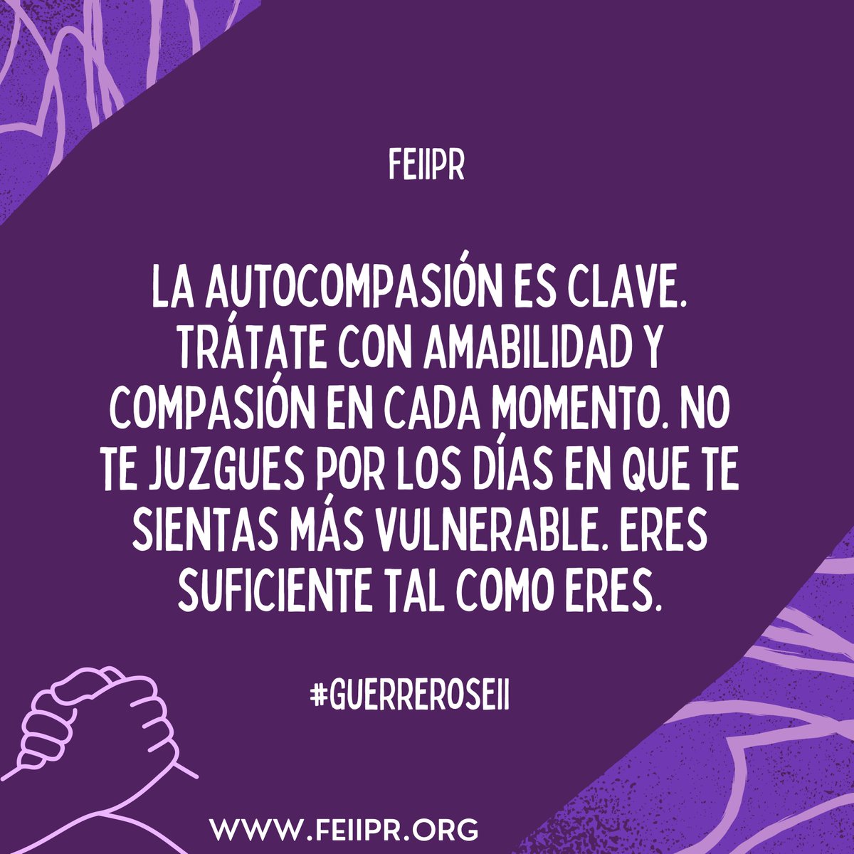 FEIIPR's tweet photo. 💜 La autocompasión es clave. Trátate con amabilidad y compasión en cada momento. No te juzgues por los días en que te sientas más vulnerable. Eres suficiente tal como eres. 💜
 #FEIIPR
#GuerrerosEII
#HeroesEII
#ColitisUlcerosa
#EnfermedadDeCrohn
#CrohnWarrior https://t.co/UqMqMj6mkH