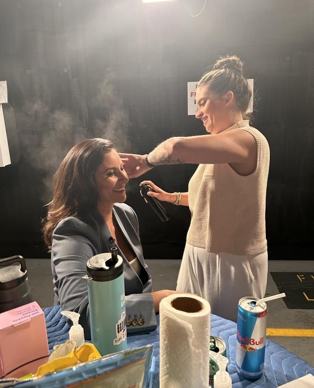 whitneykumar's tweet photo. Shoutout to my makeup and hair team @adamchristophermakeup &amp; Brittany! 🙌🏽They are seriously the best! If only I could create these looks myself at home... Also, this AnnTaylor suit is It's a beautiful blueish gray color &amp; I wore an Express bodysuit under it 💙✨ 

#JustSayYes https://t.co/odAesejkgC