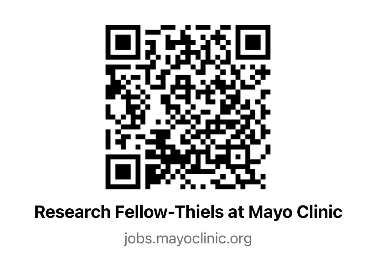 Cornelius A. Thiels (@thielsca) on Twitter photo Our team is hiring AI/ML research fellow! Competitive tech level salary & benefits. Access to lots of great data, dedicated servers, clinical and engineering mentors, etc. DM me if interested. <a href="/MayoClinicSurg/">Mayo Clinic Department of Surgery</a> #SurgicalAI2Lab <a href="/MayoCancerCare/">Mayo Clinic Comprehensive Cancer Center</a>
jobs.mayoclinic.org/job/rochester/… Our team is hiring AI/ML research fellow! Competitive tech level salary & benefits. Access to lots of great data, dedicated servers, clinical and engineering mentors, etc. DM me if interested. <a href="/MayoClinicSurg/">Mayo Clinic Department of Surgery</a> #SurgicalAI2Lab <a href="/MayoCancerCare/">Mayo Clinic Comprehensive Cancer Center</a>
jobs.mayoclinic.org/job/rochester/…