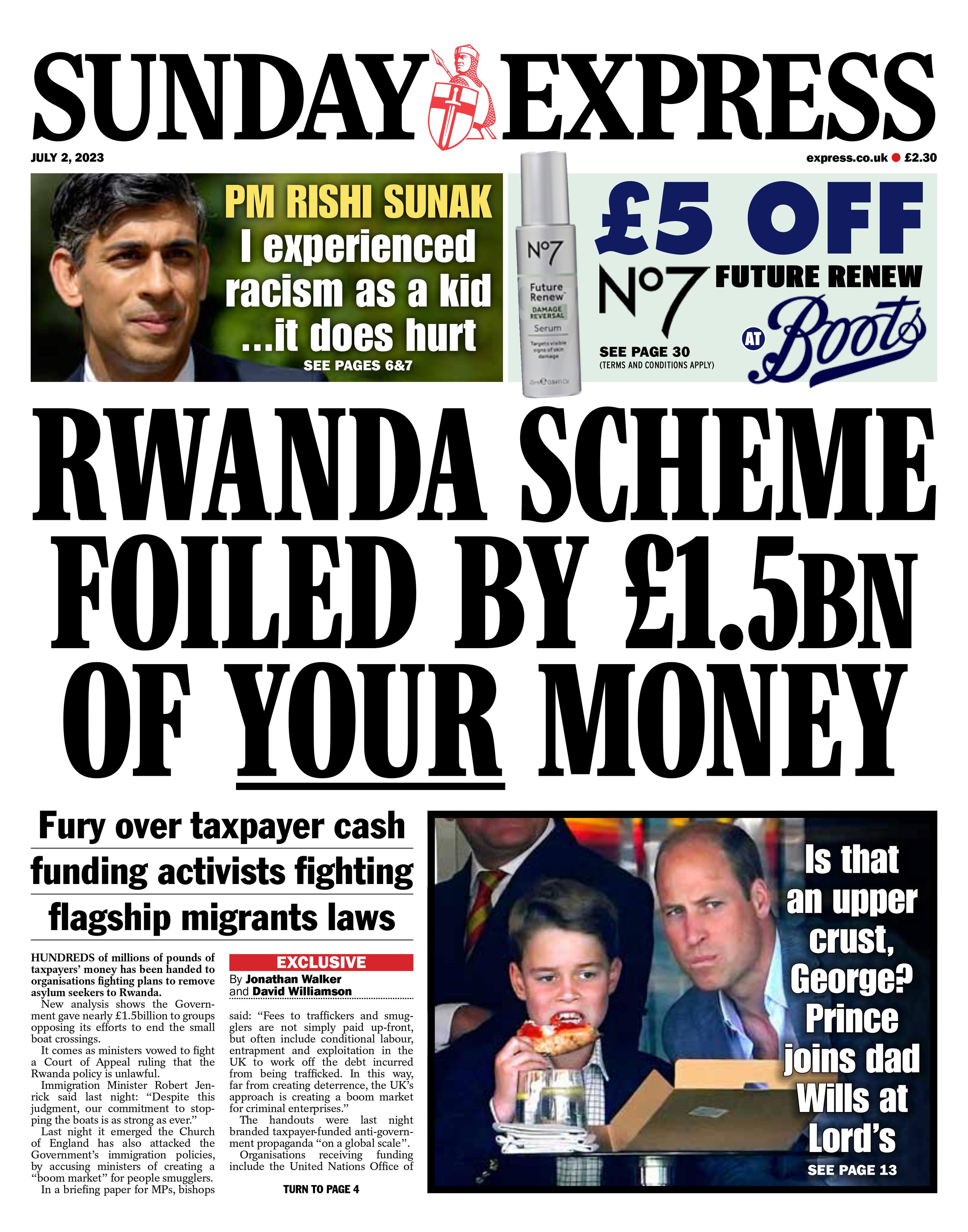 Front page: Rwanda scheme fouled by £1.5bn of your money #tomorrowspapertoday