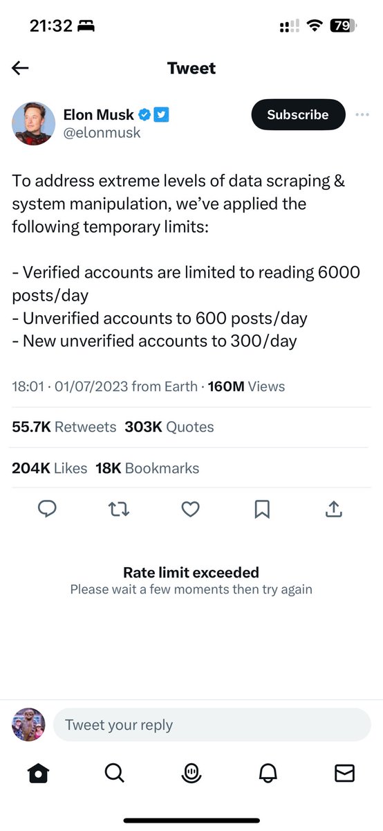 akhurstf1's tweet photo. I’ve hit the rate limit 🥳 what a bizarre new system and a way to get people to spend money on verifying their accounts #twitter #RateLimit https://t.co/sc5KB0krGV
