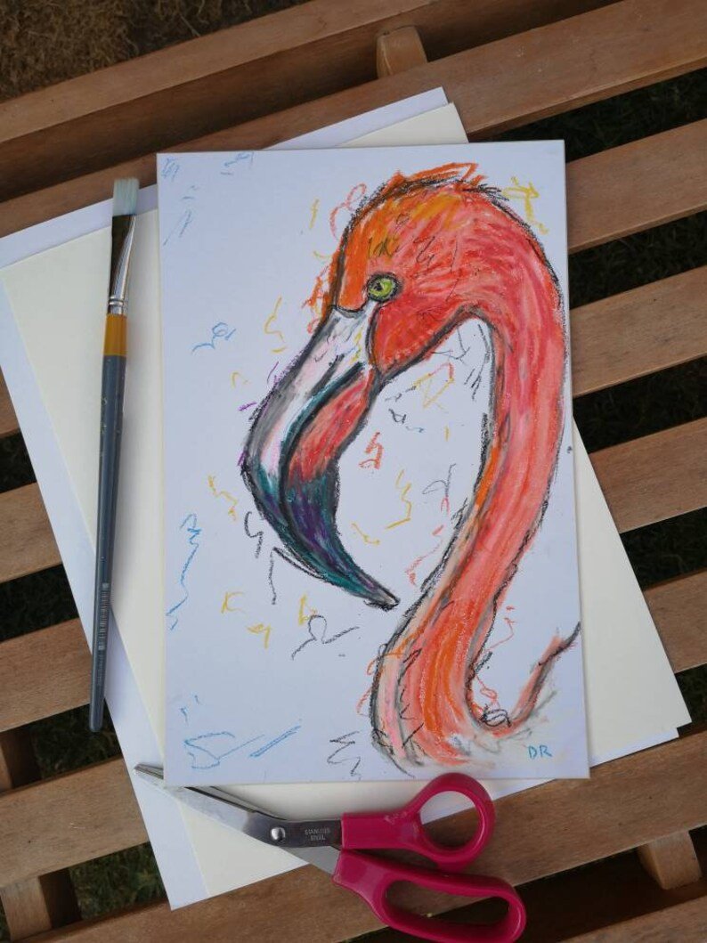 Loved creating this girl. Original oil pastel piece. I hope someone likes her enough to give her a home :) etsy.com/uk/listing/102… #artforsale #flamingo