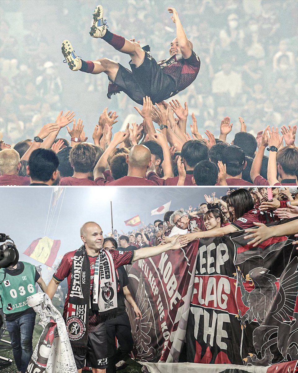 ESPNFC's tweet photo. Andres Iniesta has played his final match for Vissel Kobe and said goodbye to Japanese football 🥺

The sell-out crowd gave Iniesta an affectionate send-off after the match 👏 https://t.co/E6i3bfhGEG