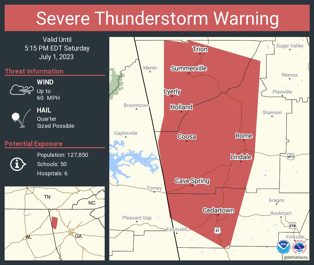 NWS Atlanta on Twitter "Severe Thunderstorm Warning including Rome GA