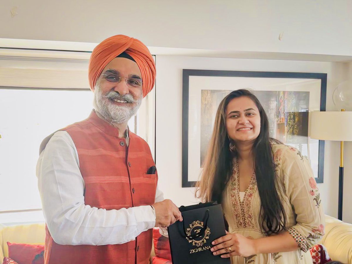 Privileged to meet  Ambassador @SandhuTaranjitS sir today. It was an honor to present him #Zighrana, proudly Made in India 🇮🇳 perfume - a celebration of our rich heritage, encapsulated in a captivating fragrance. 

#attar #MakeInIndia #ODOP #kannauj #OneDistrictOneProduct