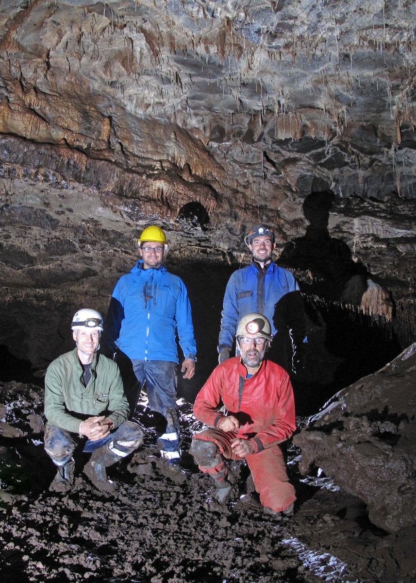 Deep under the Burren & adjacent lowlands, our team of troglodytes from @GalwayGeography, @Maynoothgeog, & @BurrenGeopark is microsampling speleothems for an exciting @GeolSurvIE-funded study of Irish climate & cosmogenic 10Be production. Special thx, @doolincave! @StalagNick