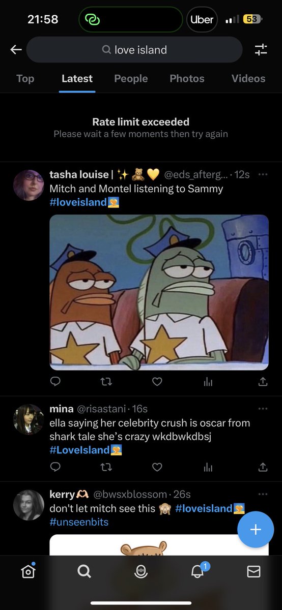 peentaker04's tweet photo. wtf is this “rate limit exceeded” #LoveIsland https://t.co/HtIpCyYFZ0