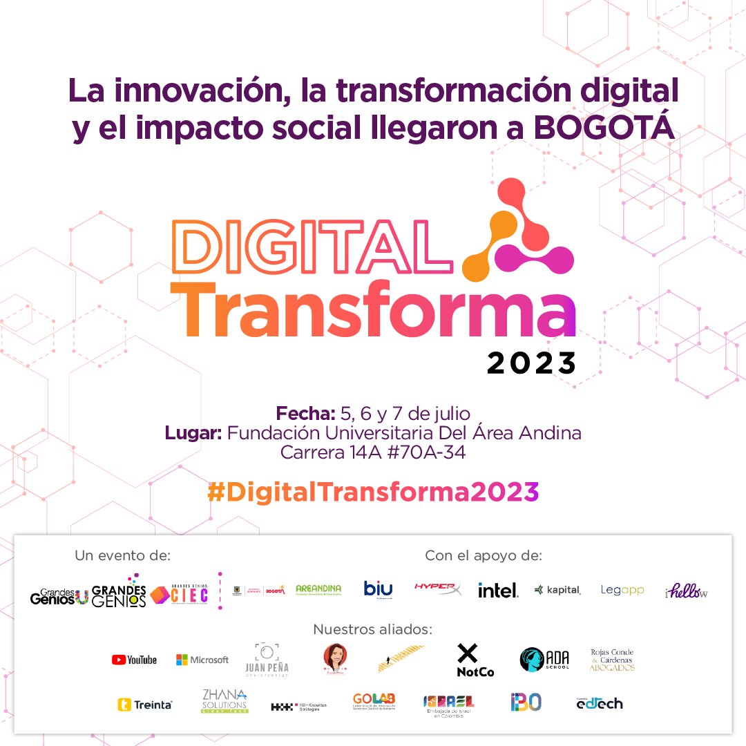 ¿Están preparados? ¿Ya se registraron? 

Nos vemos en #DigitalTransforma2023 desde <a href="/AreaAndina/">Area Andina</a>, los días 5, 6 y 7 de julio.

Aquí les dejamos el link: bit.ly/digitaltransfo…