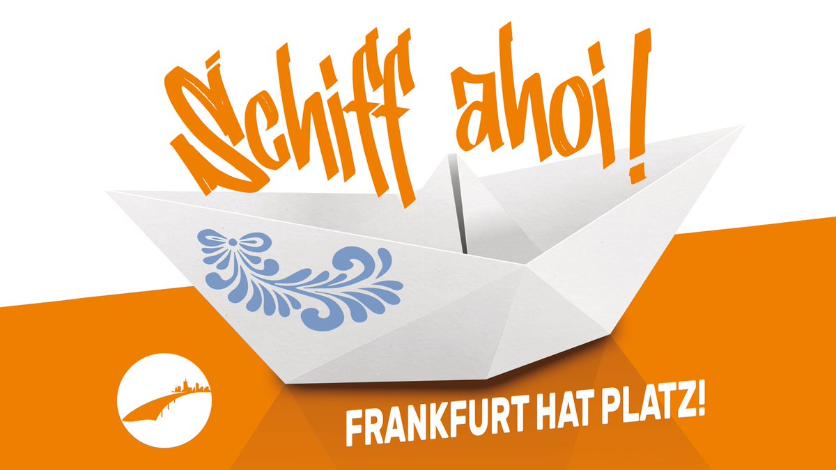 Schiff ahoi!<br>Frankfurt hat Platz!</p><p>Bild eines weißen Papierfaltboot mit blauer Verzierung im Bembel-Style</p><p>Seebrücke<br>Frankfurt am Main