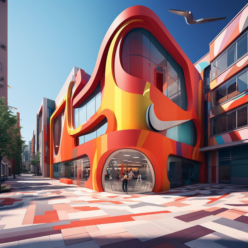 hcbrasil's tweet photo. To generate these I asked ChatGPT what each company’s design would incorporate, then fed them into MidJourney.

For example, for Nike it was bold colors, curved lines, transparency, light, sports, and sustainability.

I then played with variations to get some favorites: https://t.co/GyOIU8icDL