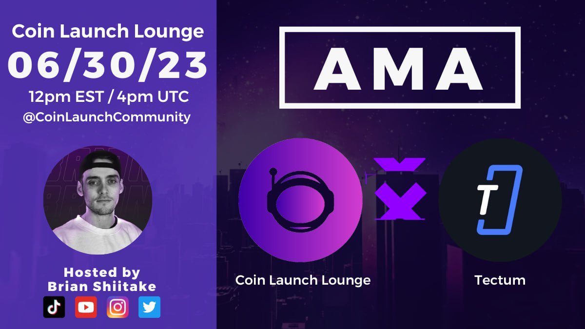 📢 AMA, Friday  06/30/2023 - 12:00pm EST ( 4:00pm UTC )

Project:
t.me/tectumglobal
softnote.com

Venue:
t.me/coinlaunchcomm…