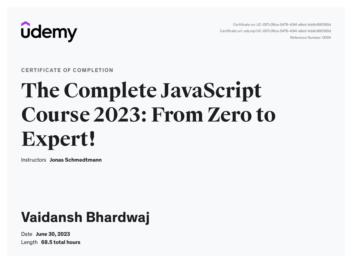 Finally done with The Complete JavaScript Course by <a href="/jonasschmedtman/">Jonas Schmedtmann</a> ✅

A really comprehensive and valuable course! Highly recommended!
Onto react now...