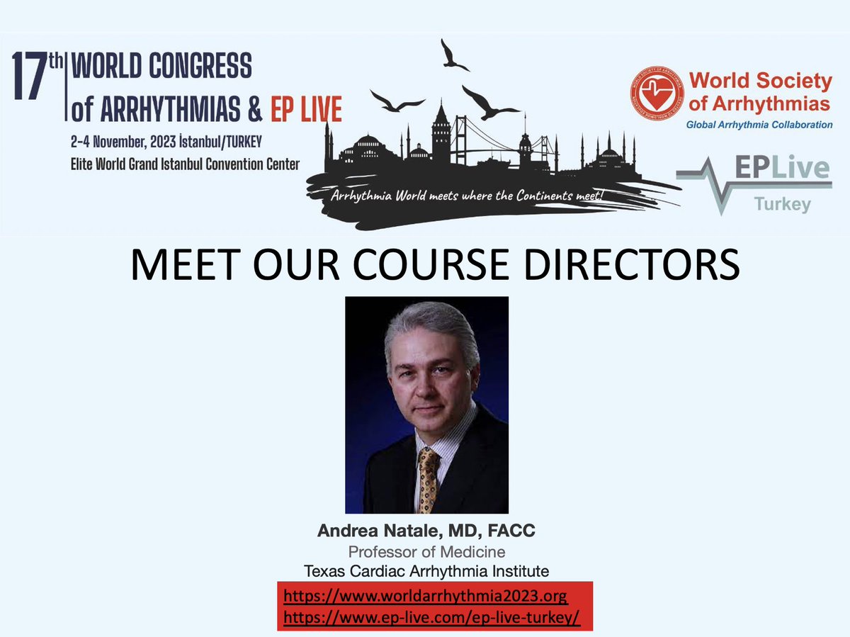 Ladies and gentlemen It is our distinct pleasure to announce the “EP Live Turkey” Course Director @natale_md Live, Recorded and Broadcasted Cases by Leading Experts in the Field of EP The meeting will be together w @2023WSA For details ⬇️ ep-live.com/ep-live-turkey/