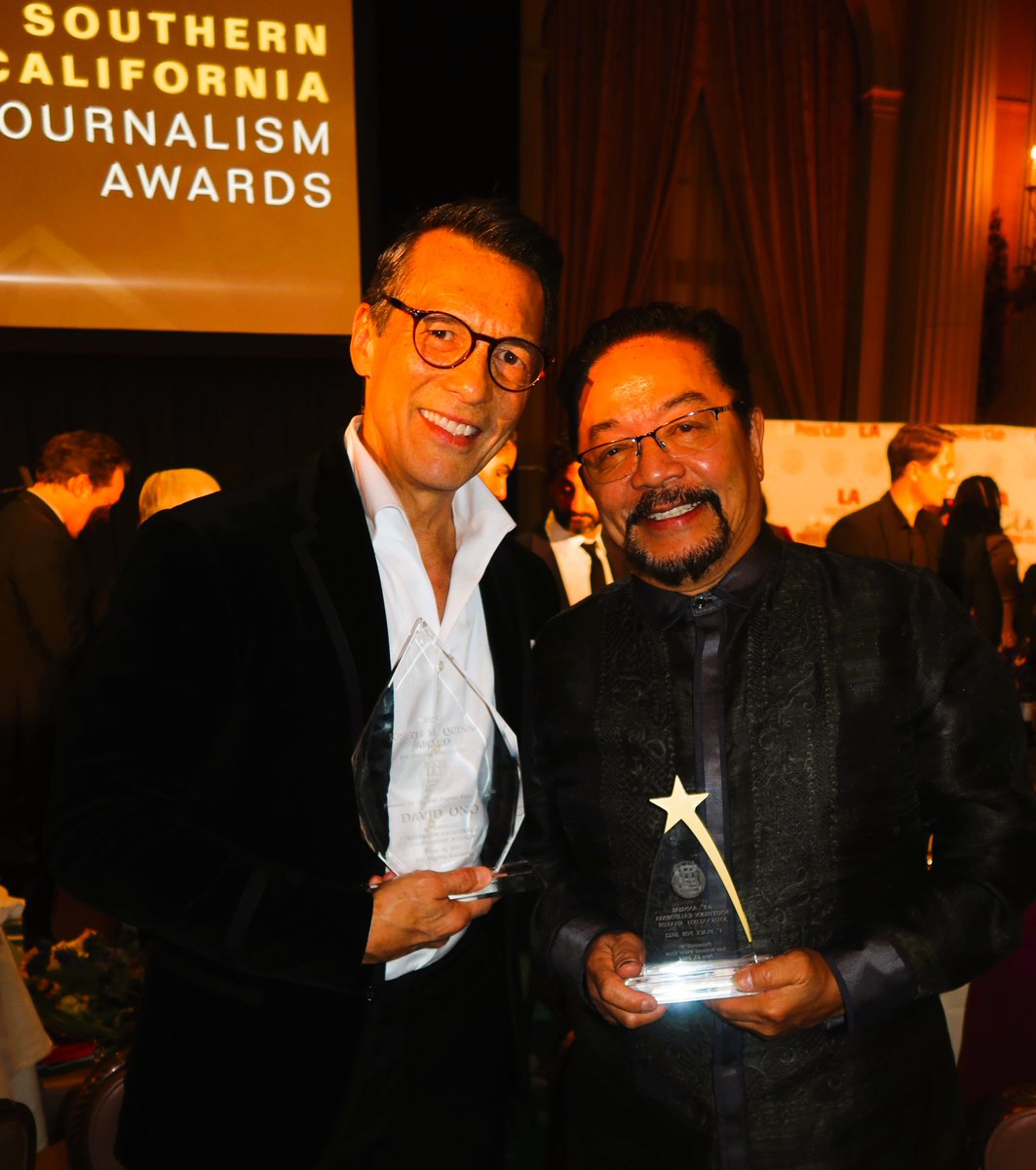 nepalesruben's tweet image. Asians representing! Thrilled to be honored on a night when #DavidOno (@abc7davidono) was given the President&apos;s Award for lifetime achievement by the Southern California #Journalism Awards, presented by @LAPressClub. Ono&apos;s stories onstage of his career beginnings are inspiring.