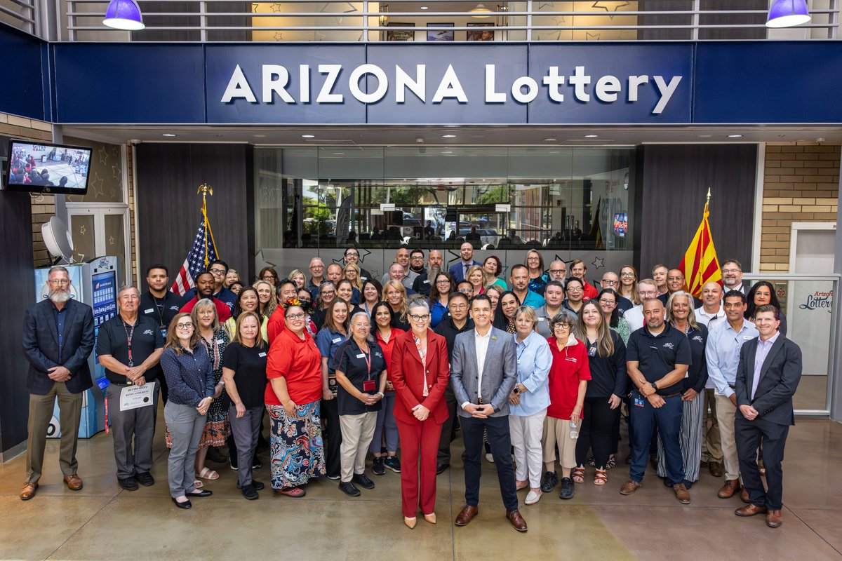 It was an exciting day as we welcomed @GovernorHobbs to the Arizona Lottery to meet with our team and celebrate another year of hard work and record-breaking Gives Back beneficiary transfers. Here's to another year of doing good for the state of Arizona, together!