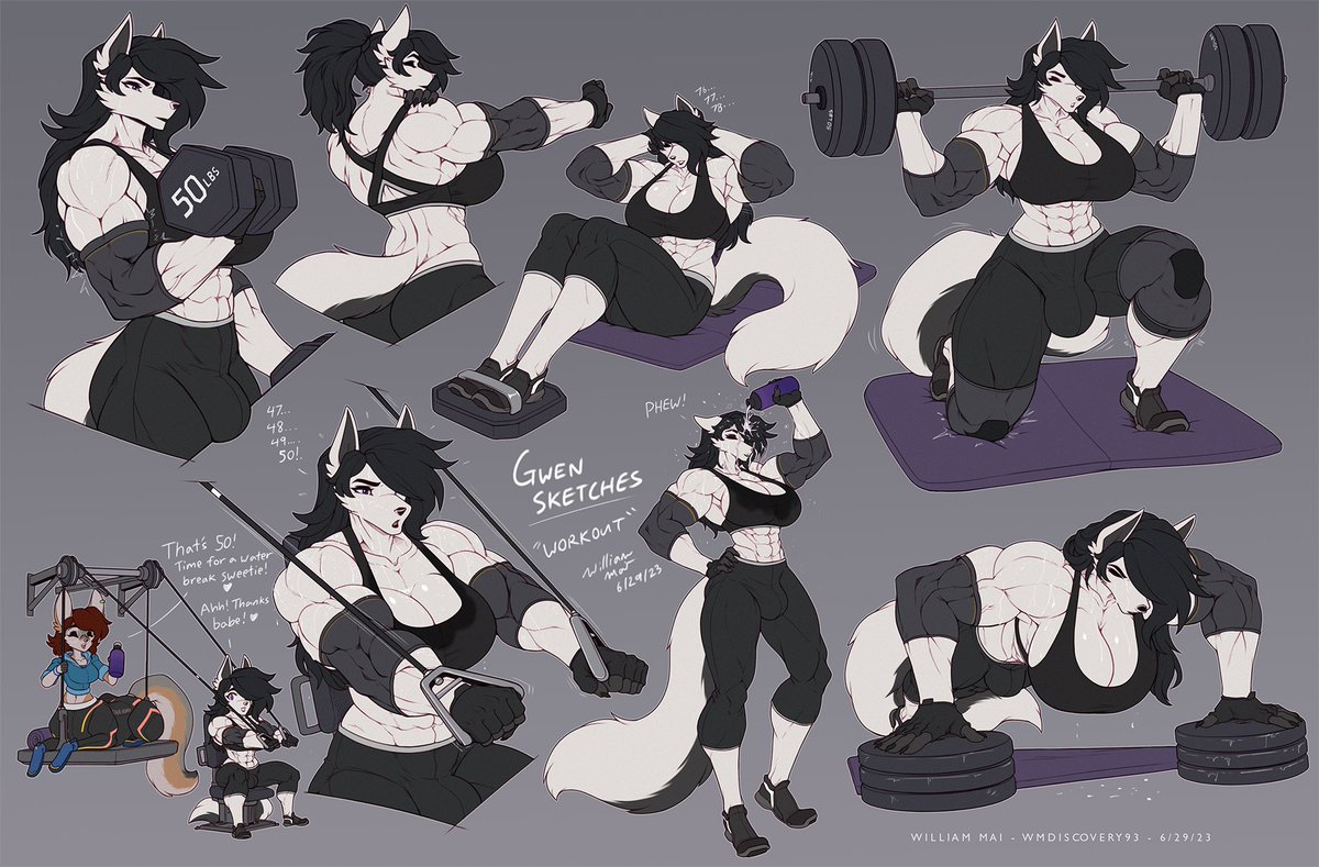 Some sketches of Gwen working out! ^^
