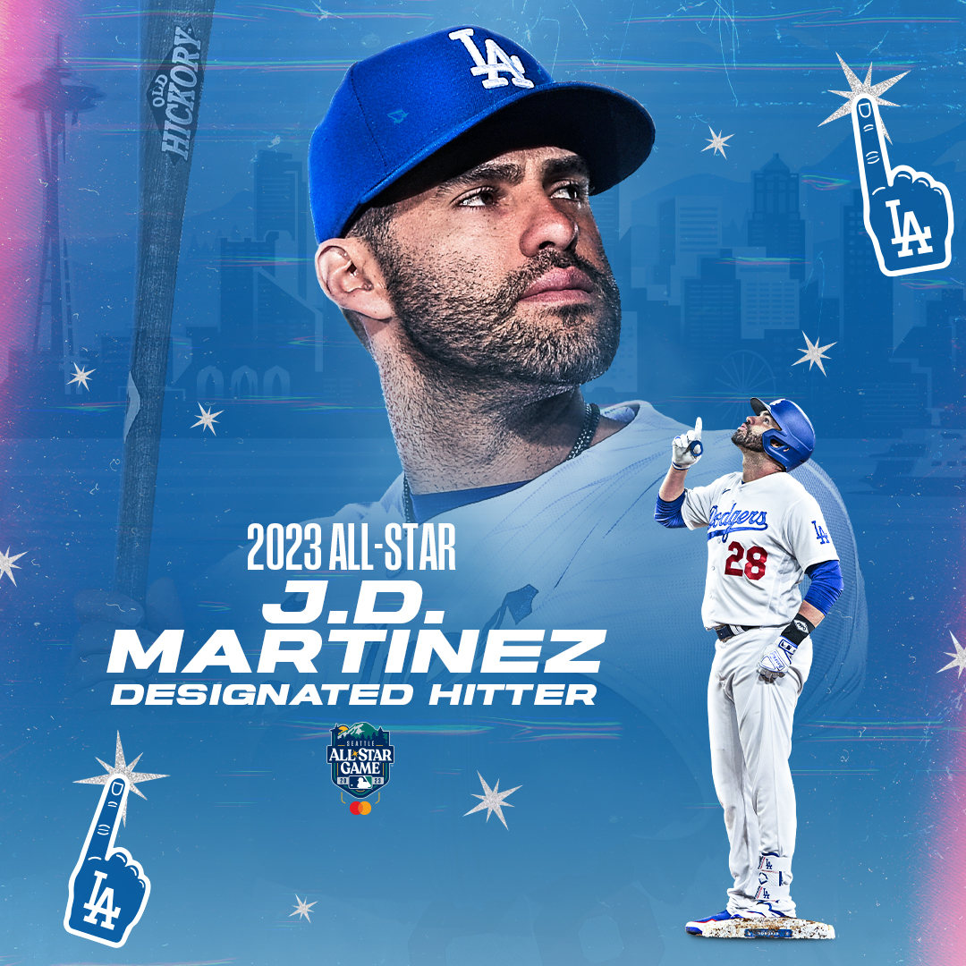 Dodgers's tweet image. Your starting designated hitter for the NL, J.D. Martinez!