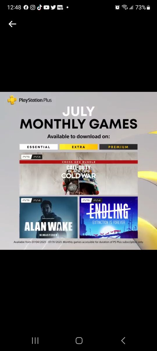 These are your #PlaystationPlus monthly #games for July, & they will be available on the 4th.
#AlanWakeRemastered
#EndlingExtinctionIsForever
#CallOfDutyBlackOpsColdWar

#GeekBr0s #Podcast #GamingNews #Sony #Playstation #PS4 #PS5 #Gaming #Gamers #VideoGames #GamerGuys #GamerGirls