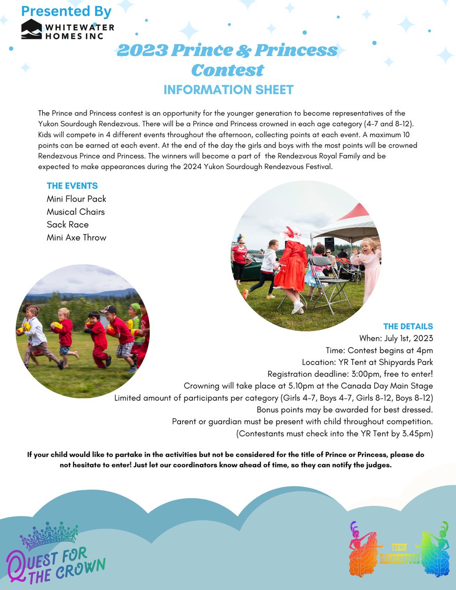 If your child wants to be a part of royalty, this is their time to shine! Join the fun in The Prince &amp; Princess Contest 
Join us Saturday from 4-5pm!  Registration ends at 3pm!
We are excited to announce that Whitewater Homes Inc. is sponsoring this event! Thanks for the support!