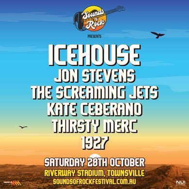#TOWNSVILLE, Sounds of Rock Music Festival is BACK!! I'm joining my great mates ICEHOUSE, The Screaming Jets, Kate Ceberano, Thirsty Merc and 1927 for a massive day of rock and roll !! Tickets are on sale now!! Jonstevens.com/gigs