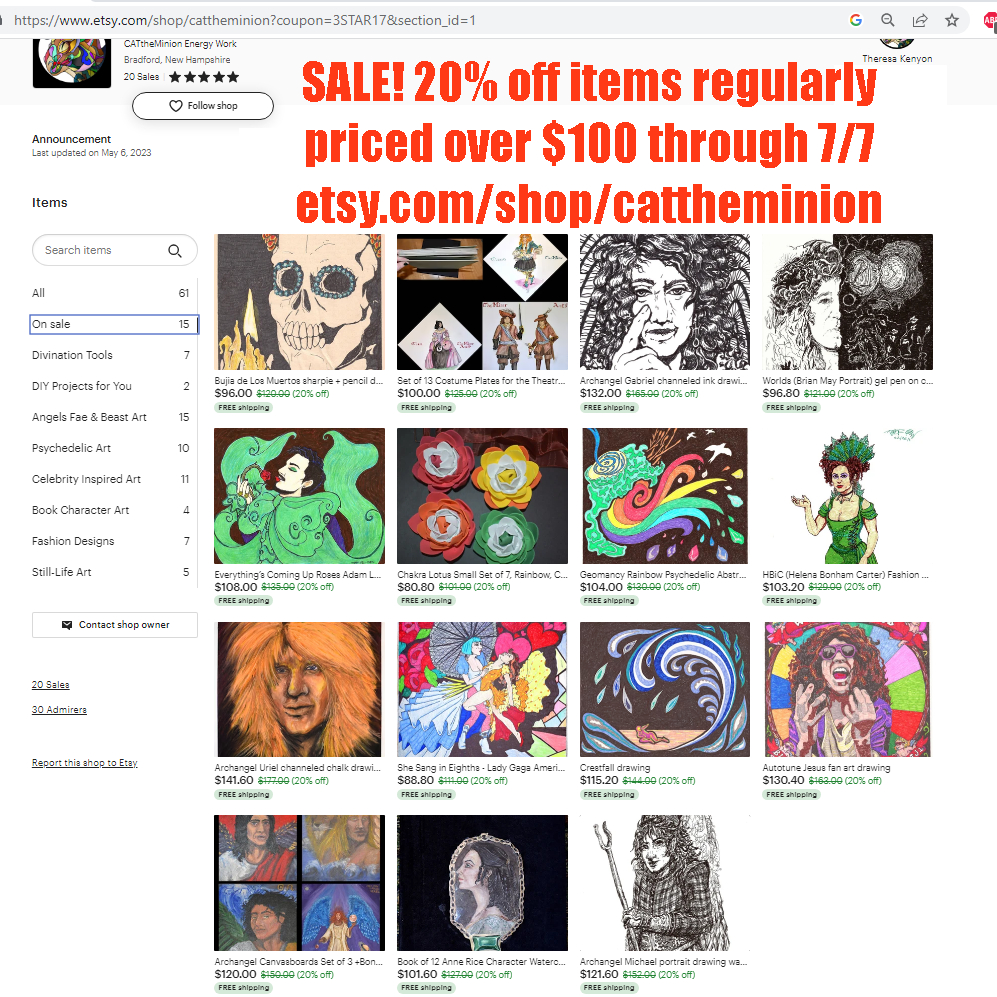 SALE! 20% off items regularly priced over $100 through 7/7 in my #etsy shop!
#sale #20percentoff #discount #july #lgbtartists #ActuallyAutistic #angel #celebrity #abstract #psychedelic #horror
etsy.com/shop/catthemin…
