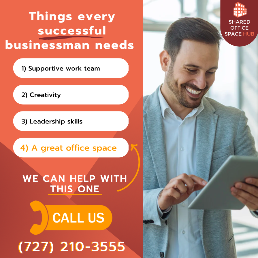 912SOSHub's tweet photo. Things every successful businessman needs💼✨

We are sure that you already have the first 3🤩; 
however, if you still need the last one, we are ready to 
help you😉

Call now (727) 210-3555 📲

#Coworking #Create #Connect #Collaborate 
#Entrepreneur #Startup #Sharedoffice https://t.co/yxujEC3RiL
