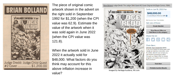 BucksburnMaths's tweet photo. Pootling about with some #HigherApps inflation work. Decided to put a few questions together based on something that isn't the price of bread or milk, purely for my own amusement rather than anything else. https://t.co/HaJlmndb1w