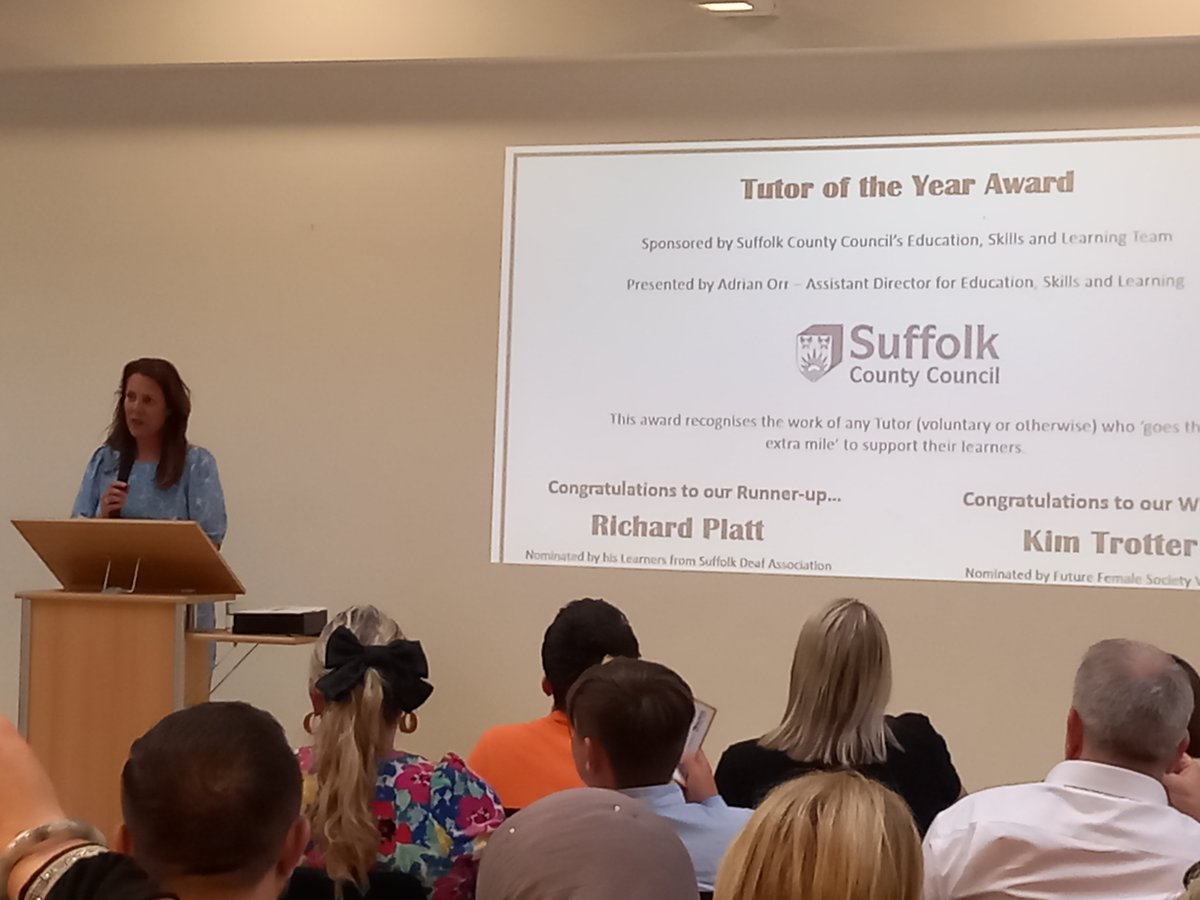 Huge congratulations to our friend and partner Kim Trotter from @FFS1future on winning Tutor of the Year at @suffolkcc Suffolk Adult Learner Awards #Suffolk